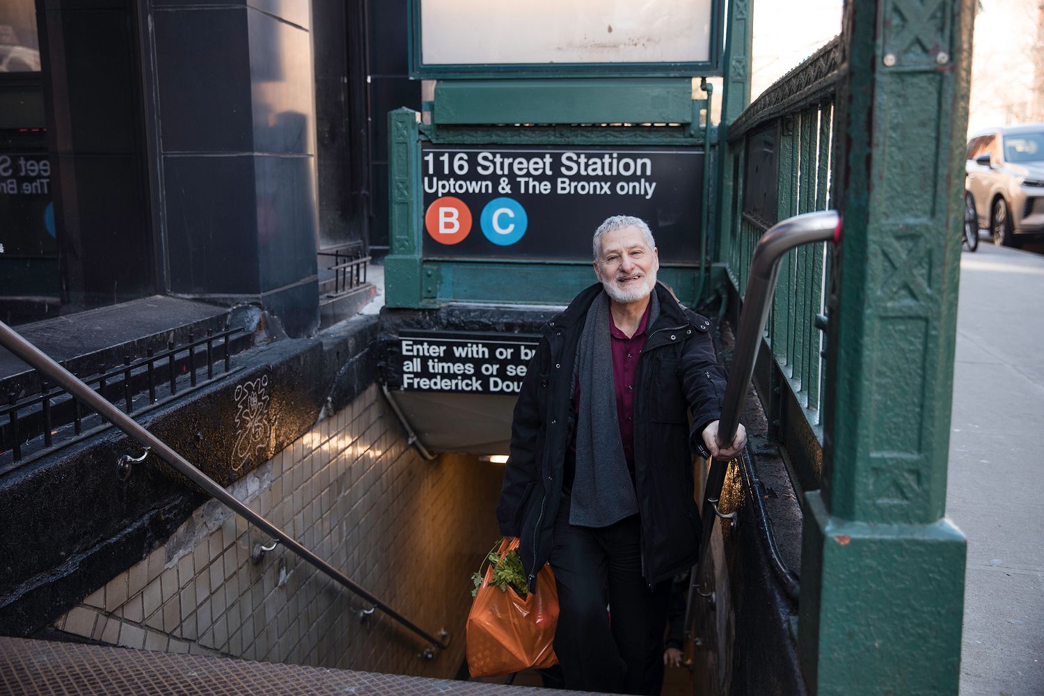 happy man with food bag