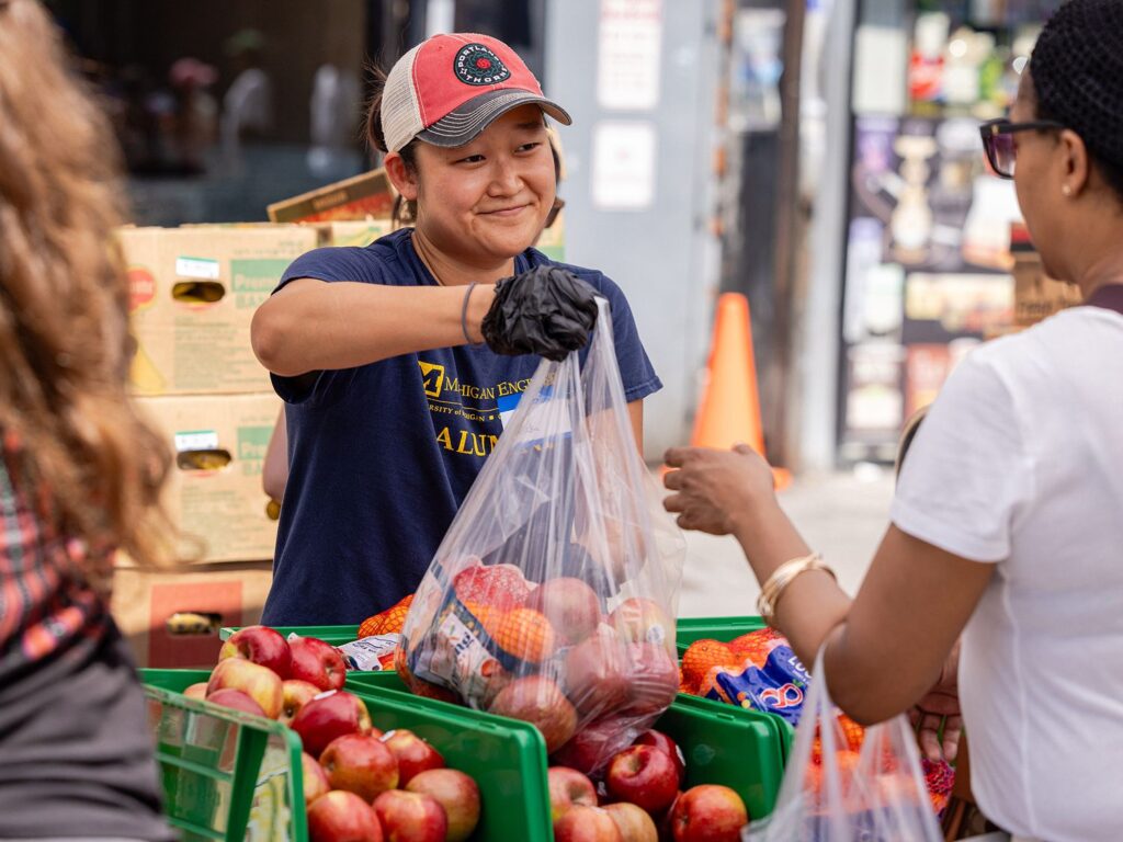 Woman with a food bag